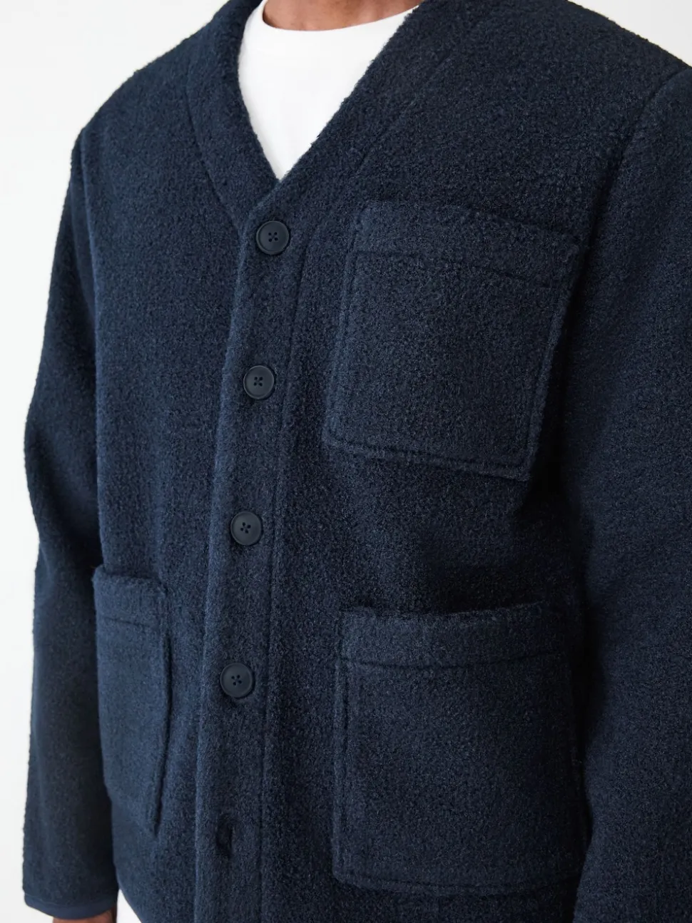 Navy Blue Wool Look Fleece Cardigan