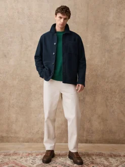 Navy Blue Wool Look Fleece Shacket
