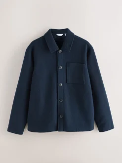 Navy Blue Wool Look Fleece Shacket