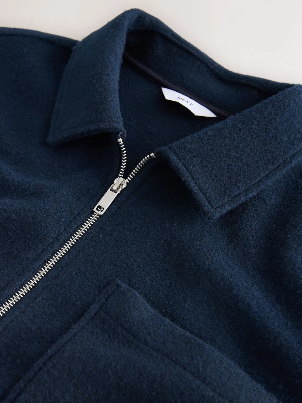 Navy Blue Wool Look Quarter Zip Polo Top