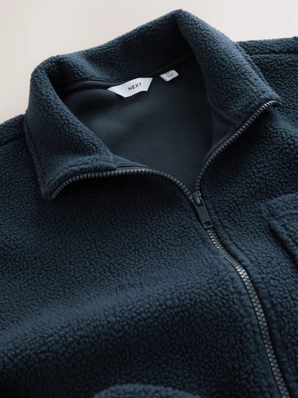 Navy Blue Zip Through Borg Fleece