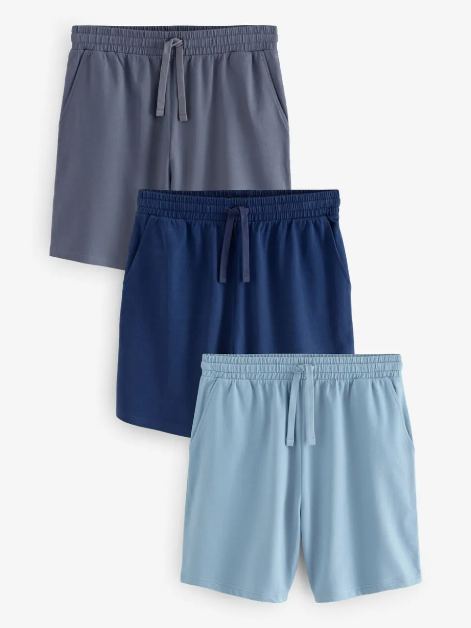 Navy Blue/Blue Lightweight 100% Cotton Shorts 3 Pack