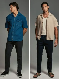 Navy Blue/Charcoal Grey Linen Cotton Elasticated Drawstring Trousers 2 Pack