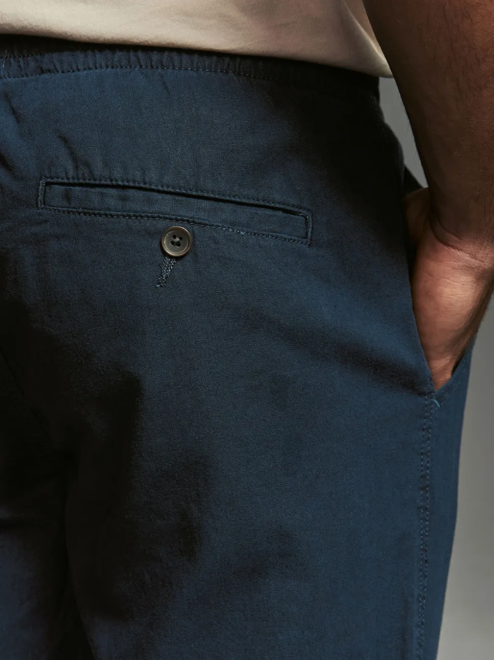 Navy Blue/Charcoal Grey Linen Cotton Elasticated Drawstring Trousers 2 Pack