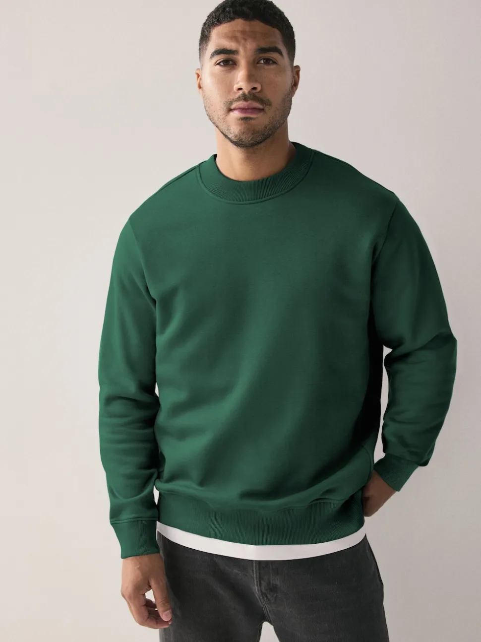 Navy Blue/Green Cotton Rich Jersey Crew Sweatshirts 2 Pack
