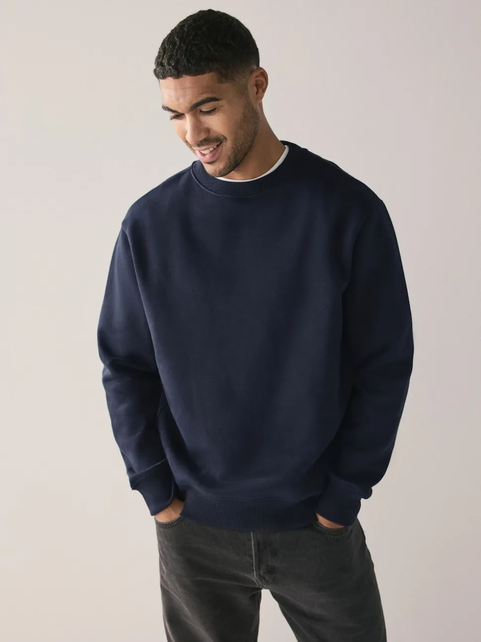Navy Blue/Green Cotton Rich Jersey Crew Sweatshirts 2 Pack