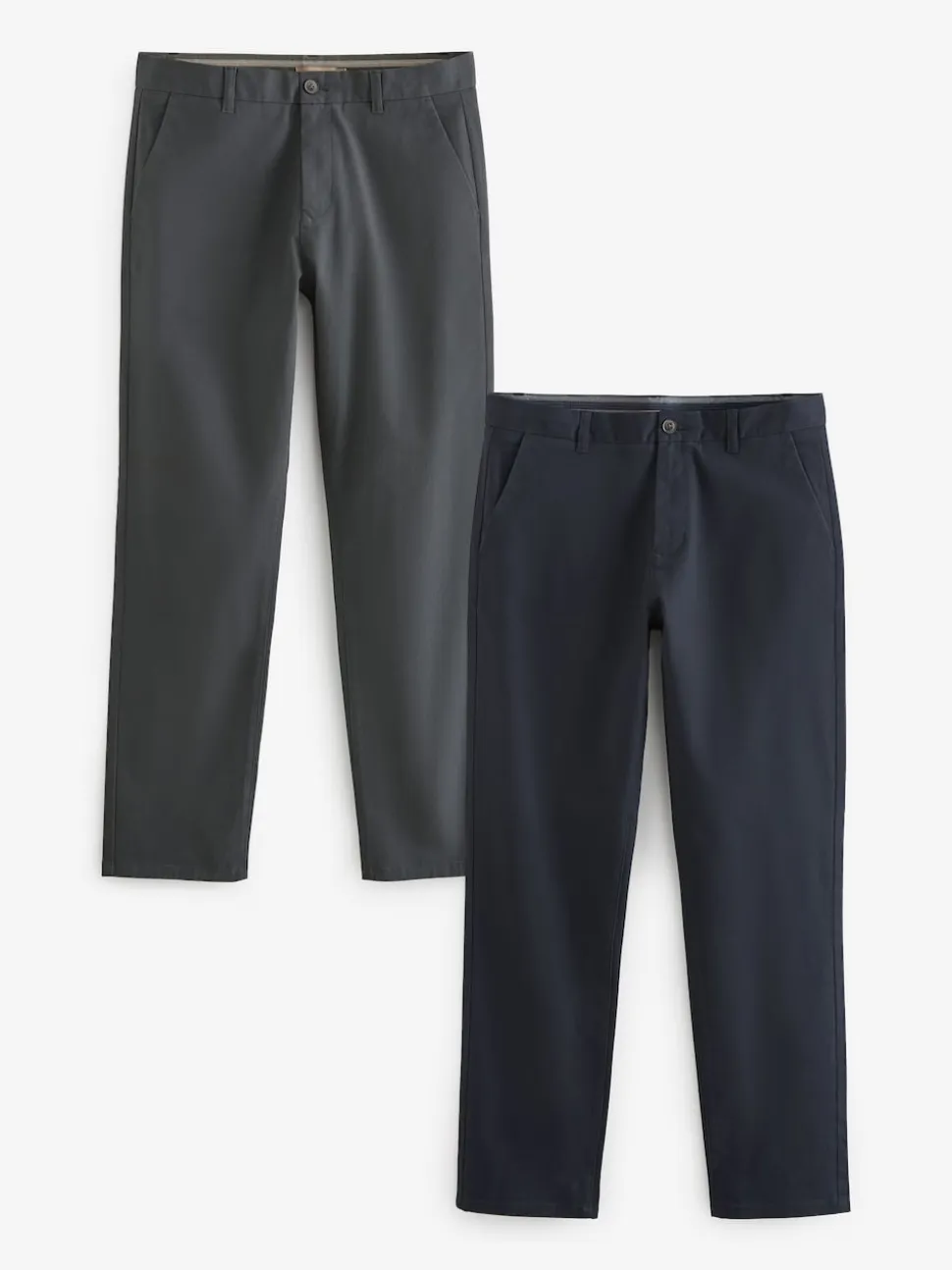 Navy Blue/Grey Charcoal Straight Fit Stretch Chino Trousers 2 Pack