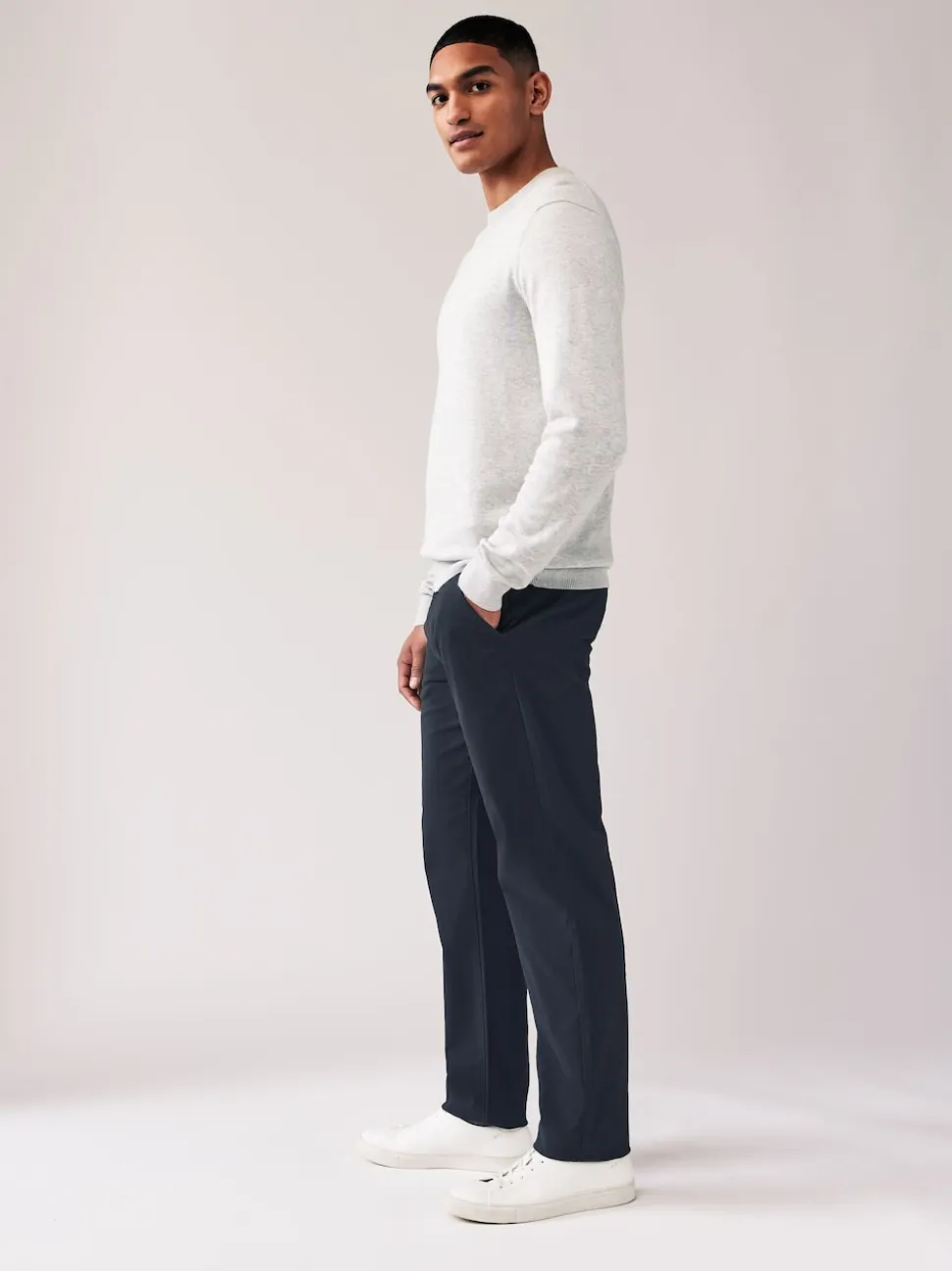 Navy Blue/Grey Charcoal Straight Fit Stretch Chino Trousers 2 Pack