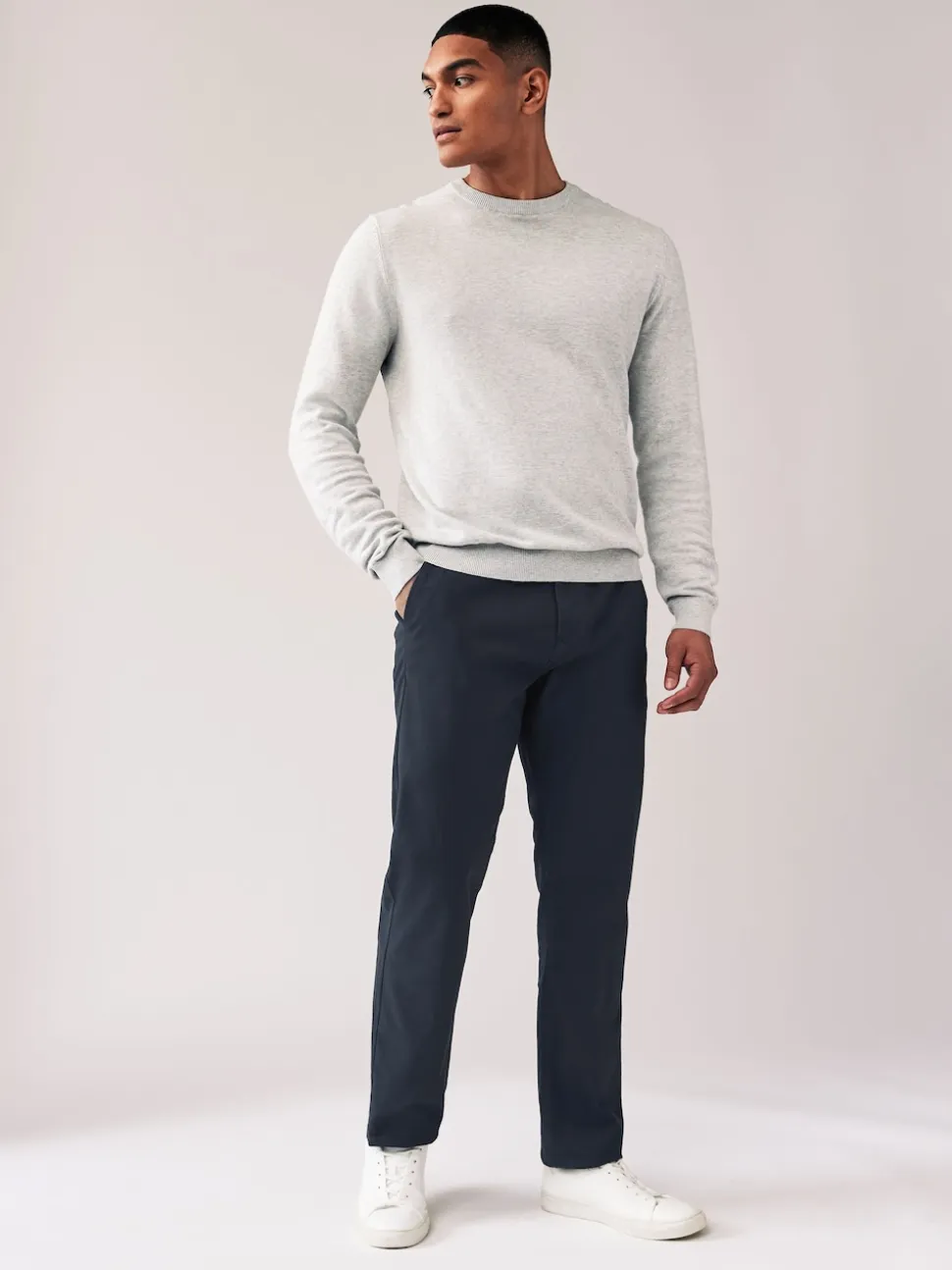 Navy Blue/Grey Charcoal Straight Fit Stretch Chino Trousers 2 Pack