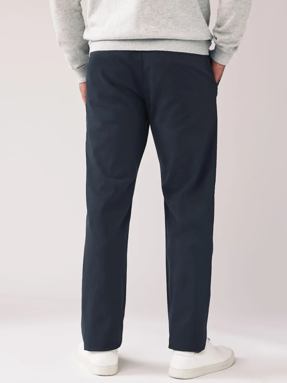 Navy Blue/Grey Charcoal Straight Fit Stretch Chino Trousers 2 Pack