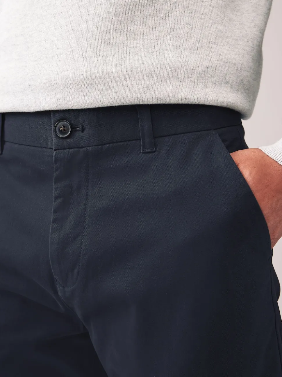 Navy Blue/Grey Charcoal Straight Fit Stretch Chino Trousers 2 Pack