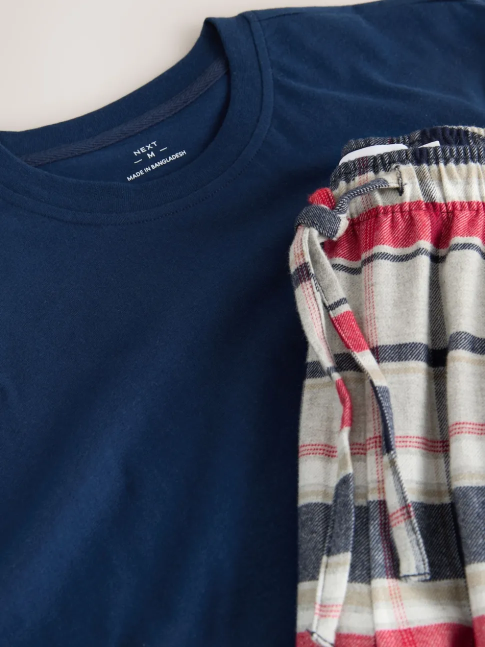 Navy Blue/Grey Check Woven Short Sleeve Pyjamas Set