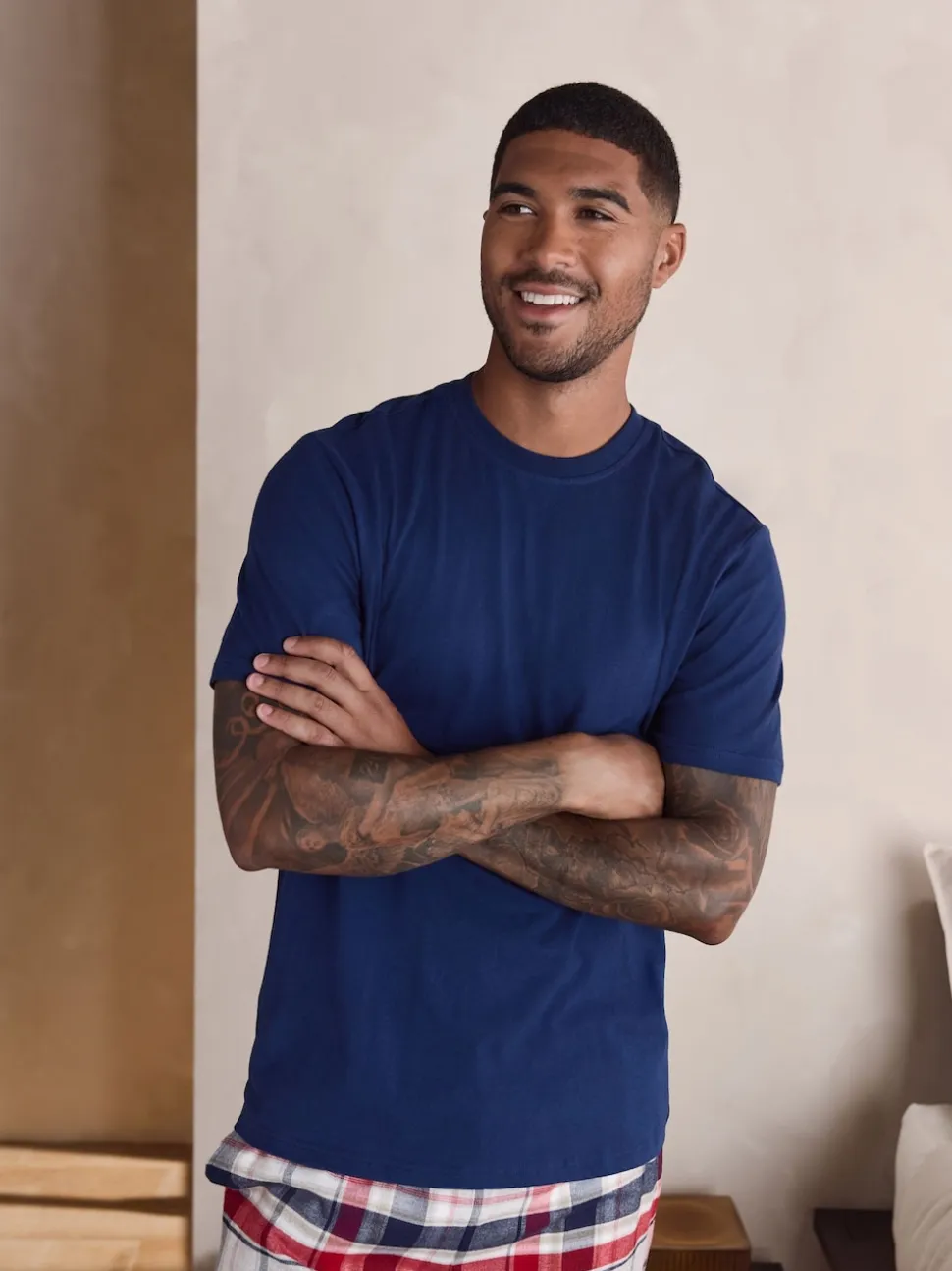 Navy Blue/Grey Check Woven Short Sleeve Pyjamas Set
