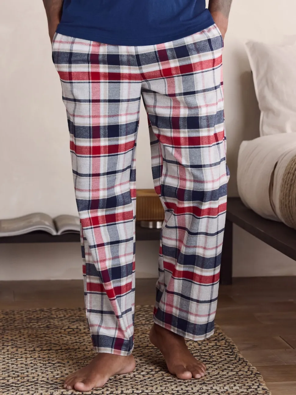 Navy Blue/Grey Check Woven Short Sleeve Pyjamas Set