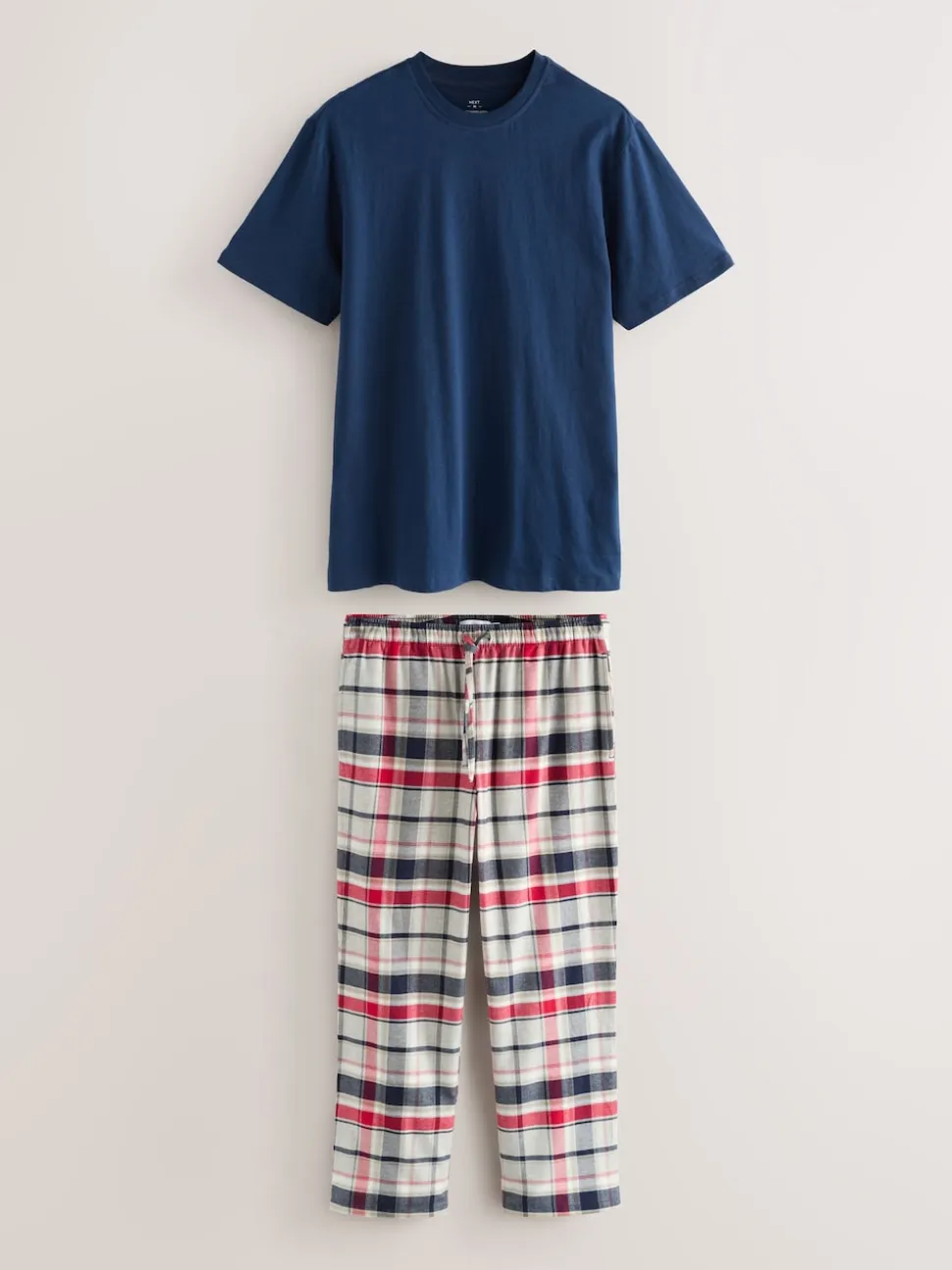 Navy Blue/Grey Check Woven Short Sleeve Pyjamas Set