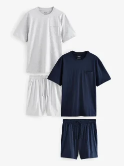 Navy Blue/Grey Jersey Short Pyjamas Set 2 Pack