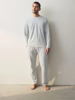 Navy Blue/Grey Long Sleeve Jersey Pyjamas Set