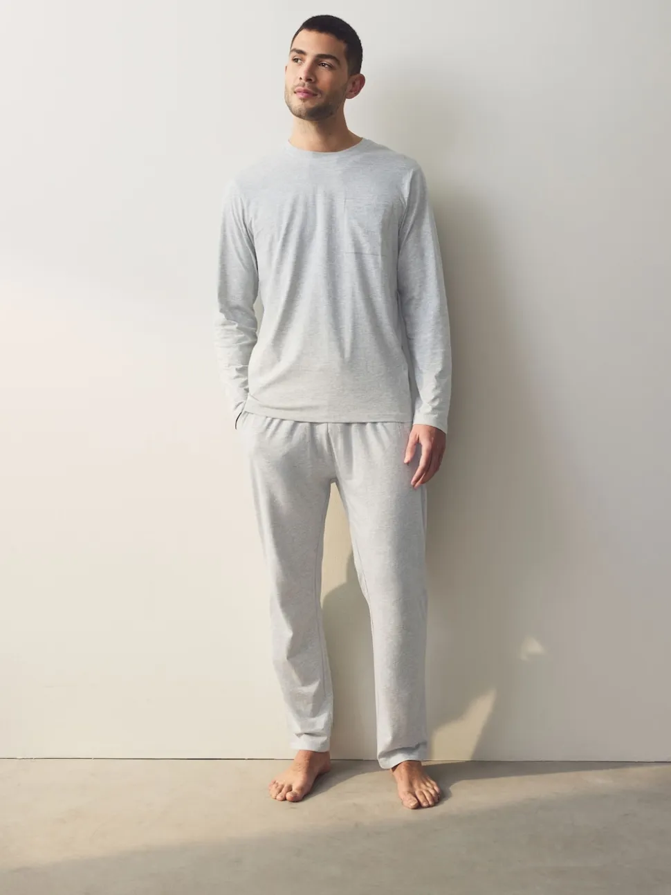 Navy Blue/Grey Long Sleeve Jersey Pyjamas Set