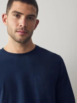 Navy Blue/Grey Long Sleeve Jersey Pyjamas Set