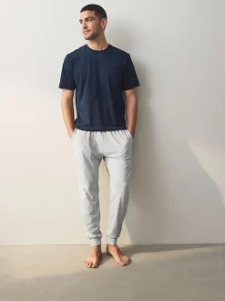 Navy Blue/Grey Marl Cuffed Jersey Pyjamas Set