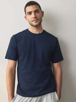 Navy Blue/Grey Marl Cuffed Jersey Pyjamas Set