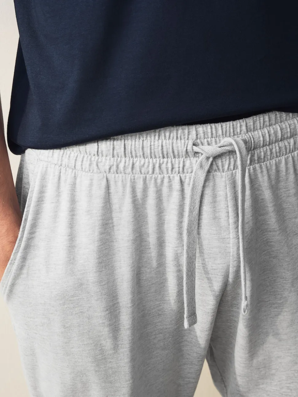 Navy Blue/Grey Marl Cuffed Jersey Pyjamas Set