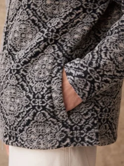 Navy Blue/Grey Printed Full Zip Funnel Neck Fleece