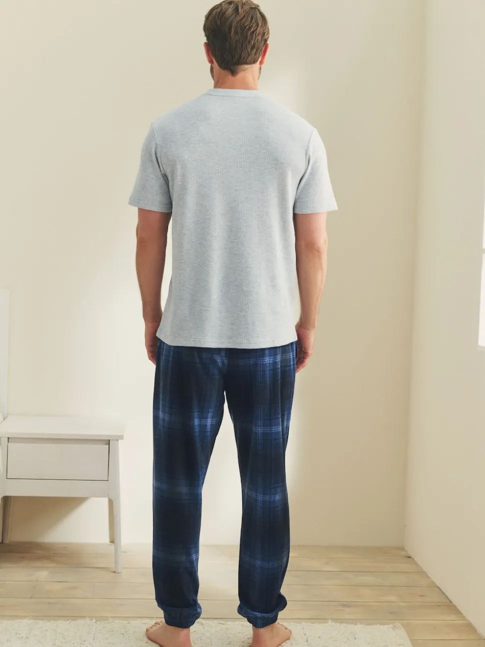 Navy Blue/Grey Textured Cosy Motionflex Cuffed Pyjamas Set