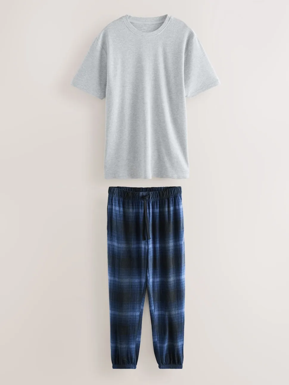 Navy Blue/Grey Textured Cosy Motionflex Cuffed Pyjamas Set