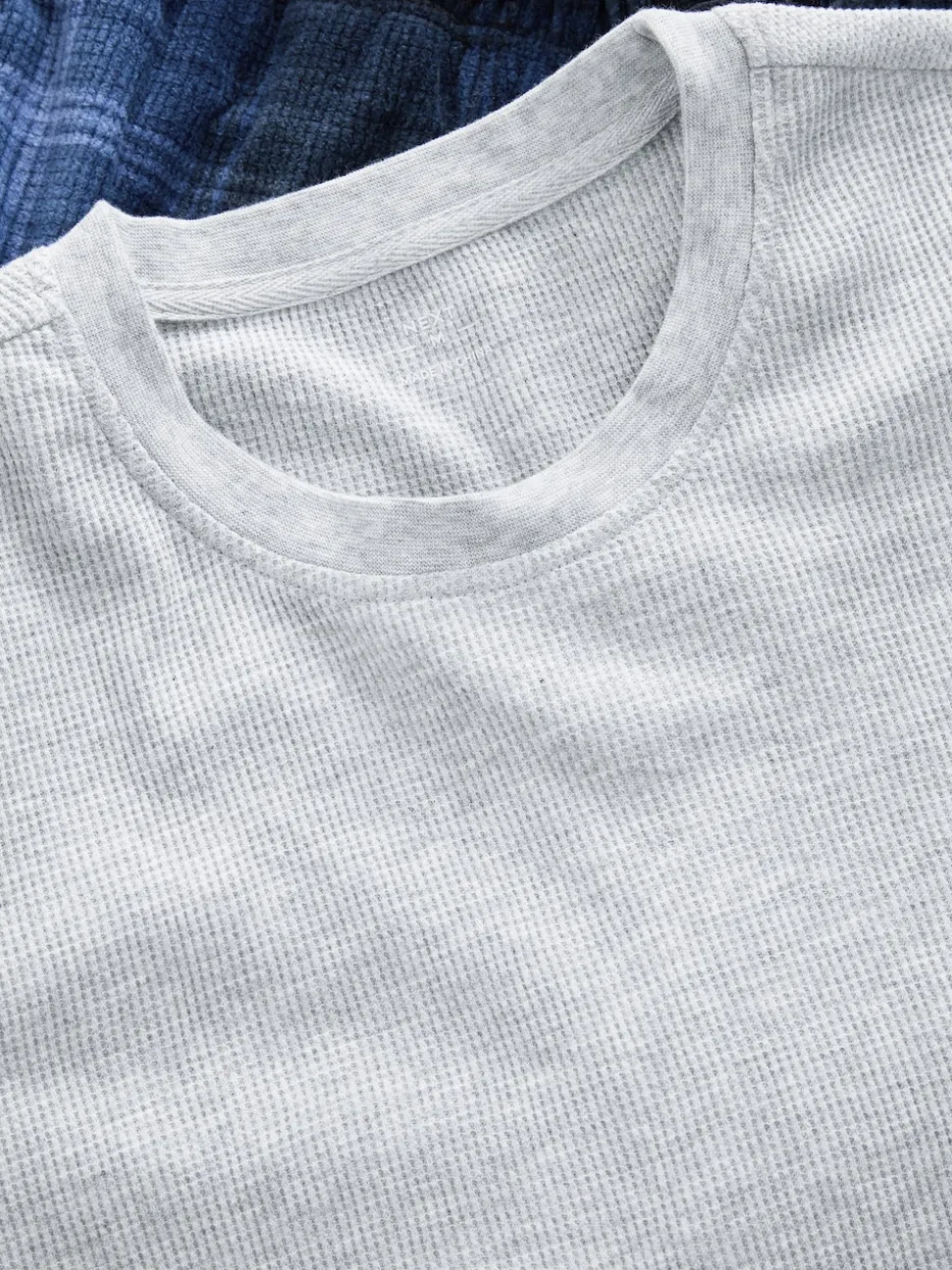 Navy Blue/Grey Textured Cosy Motionflex Cuffed Pyjamas Set