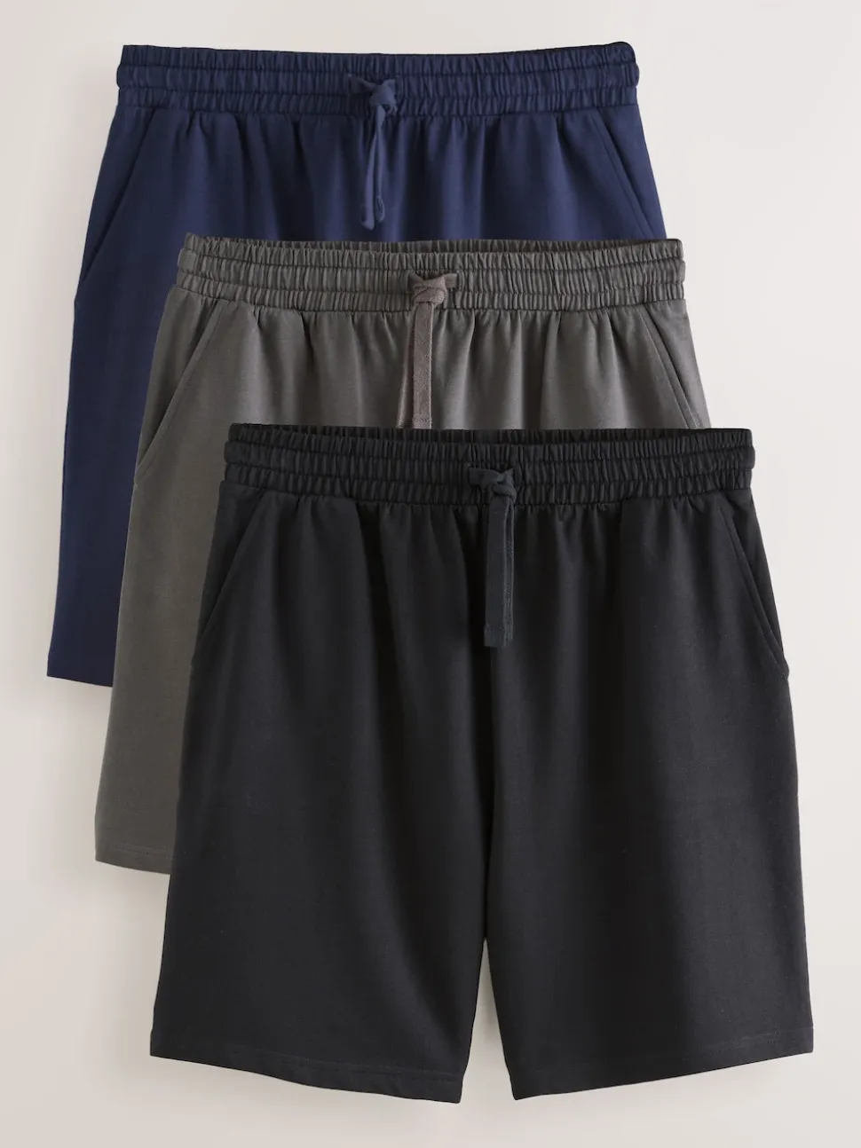 Navy Blue/Grey/Black Loopback Soft Touch Shorts 3 Pack