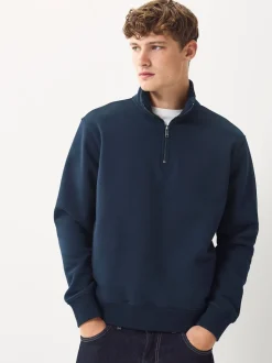 Navy Blue/Khaki Green 2 Pack Cotton Rich Heavyweight Jersey Quarter Zip Neck Sweatshirts