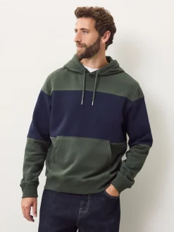 Navy Blue/Khaki Green Overhead Hoodie Colour Blocking Sweatshirt