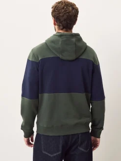 Navy Blue/Khaki Green Overhead Hoodie Colour Blocking Sweatshirt