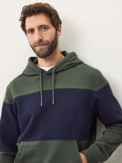 Navy Blue/Khaki Green Overhead Hoodie Colour Blocking Sweatshirt