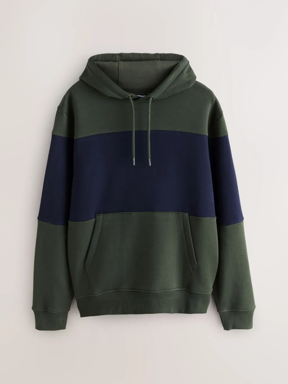Navy Blue/Khaki Green Overhead Hoodie Colour Blocking Sweatshirt