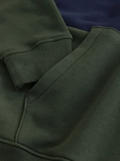 Navy Blue/Khaki Green Overhead Hoodie Colour Blocking Sweatshirt
