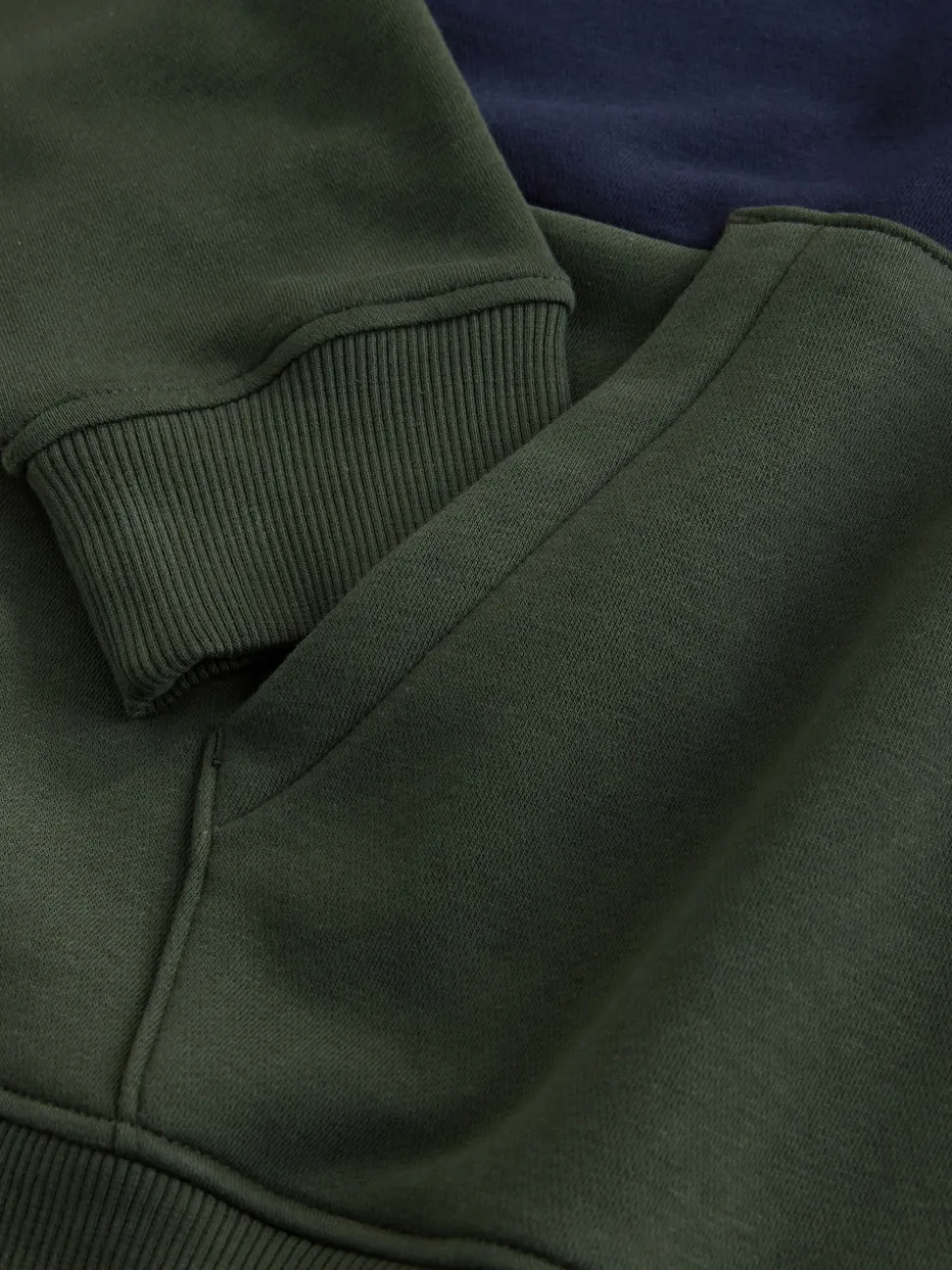 Navy Blue/Khaki Green Overhead Hoodie Colour Blocking Sweatshirt