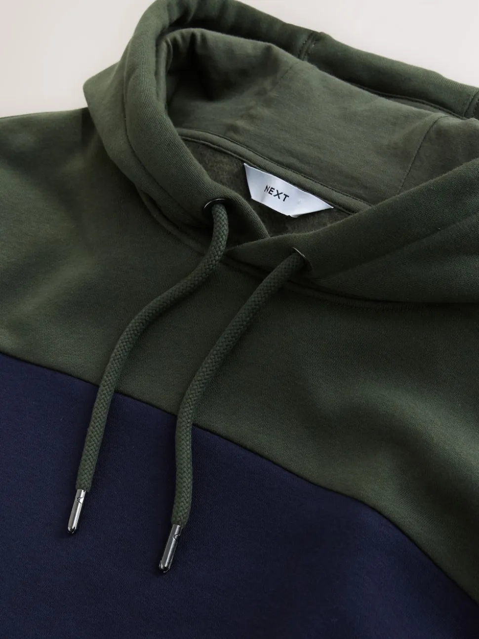 Navy Blue/Khaki Green Overhead Hoodie Colour Blocking Sweatshirt