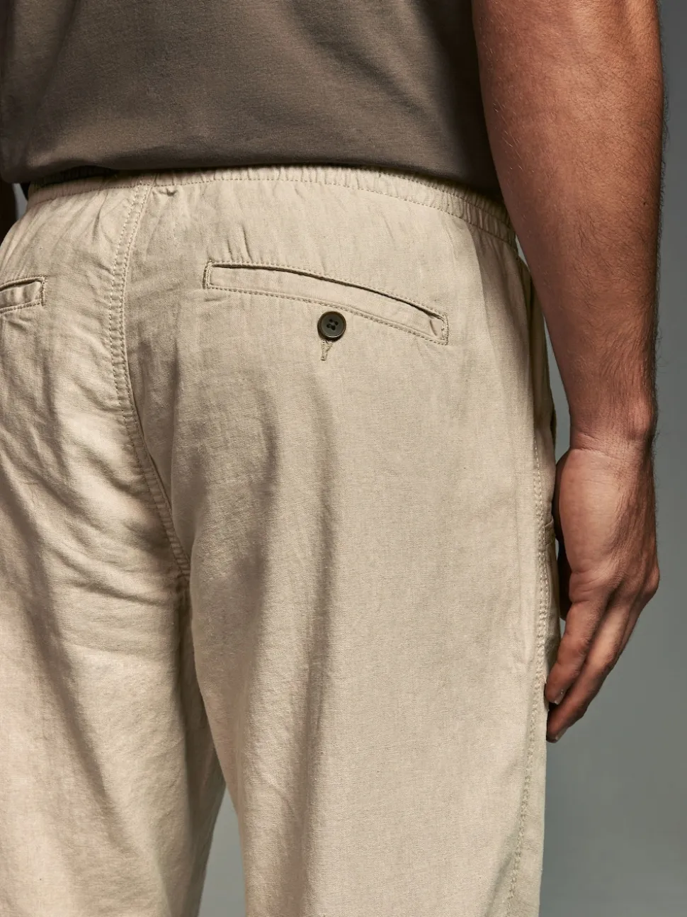Navy Blue/Natural Ecru Linen Cotton Elasticated Drawstring Trousers 2 Pack