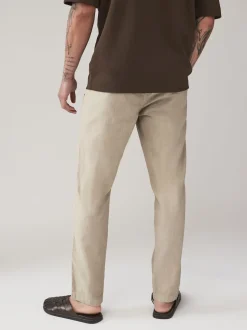 Navy Blue/Natural Ecru Linen Cotton Elasticated Drawstring Trousers 2 Pack