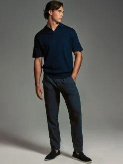 Navy Blue/Natural Ecru Linen Cotton Elasticated Drawstring Trousers 2 Pack