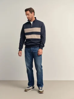 Navy Blue/Neutral Quarter Zip Colour Blocking Sweatshirt