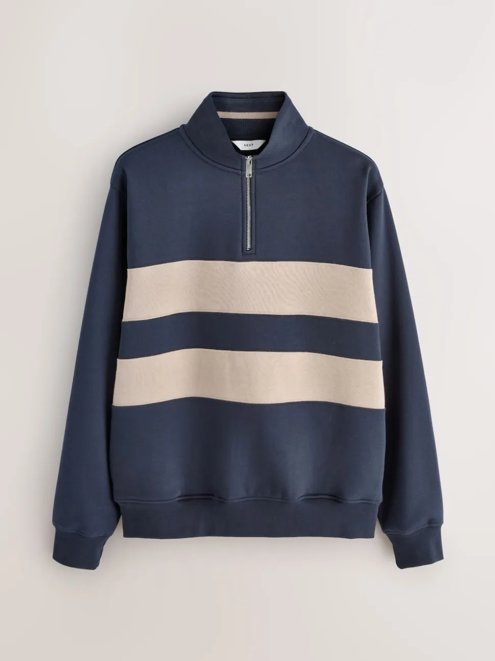 Navy Blue/Neutral Quarter Zip Colour Blocking Sweatshirt