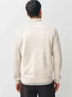 Navy Blue/Oatmeal N.Premium 100% Cotton Regular Fit Premium Quarter Zip Jumpers 2 Pack