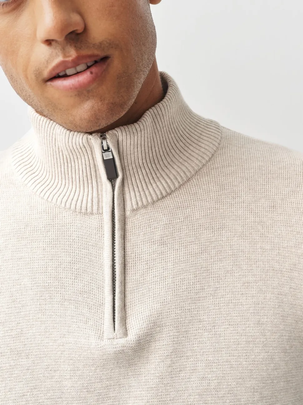 Navy Blue/Oatmeal N.Premium 100% Cotton Regular Fit Premium Quarter Zip Jumpers 2 Pack