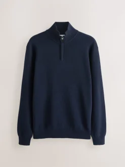 Navy Blue/Oatmeal N.Premium 100% Cotton Regular Fit Premium Quarter Zip Jumpers 2 Pack
