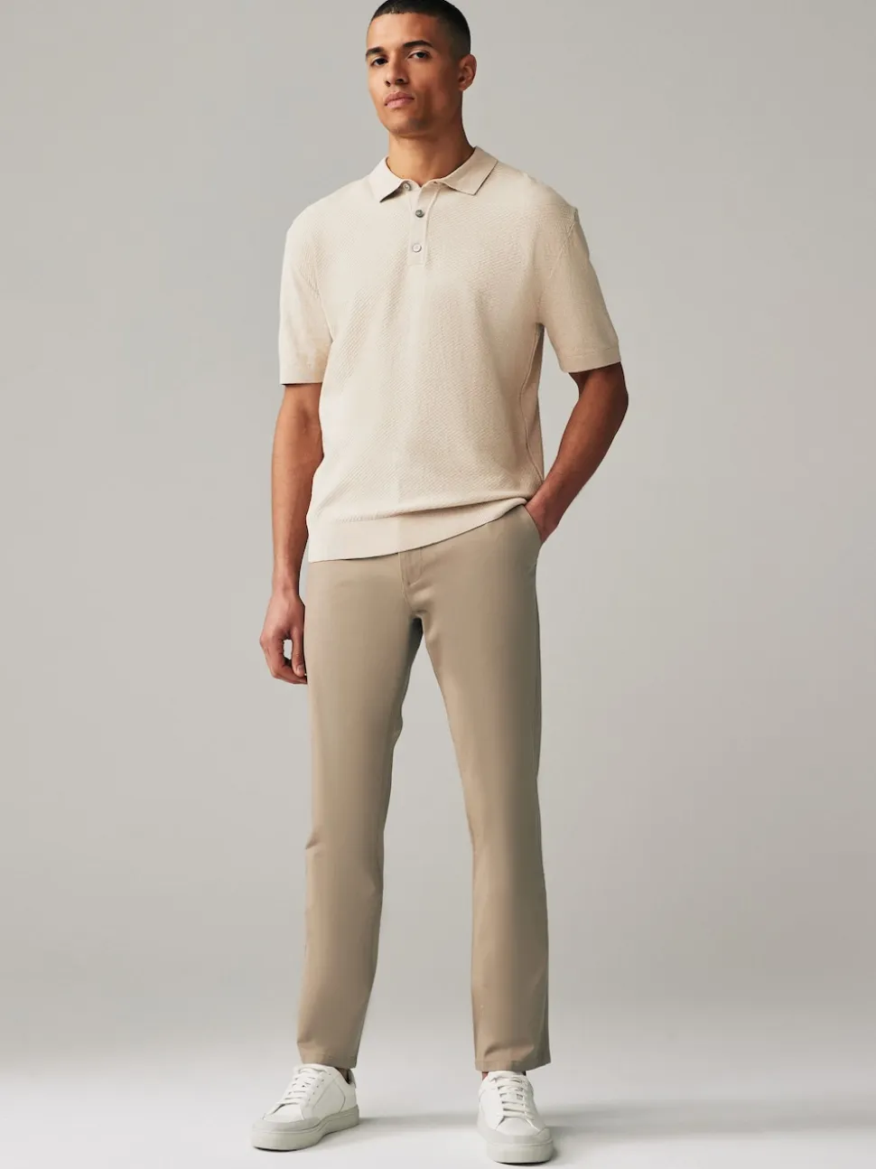 Navy Blue/Stone Slim Fit Stretch Chino Trousers 2 Pack