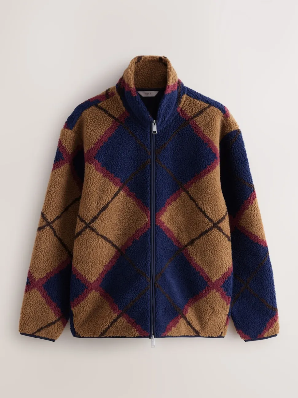 Navy Blue/Tan Brown Argyle Zip Through Printed Fleece