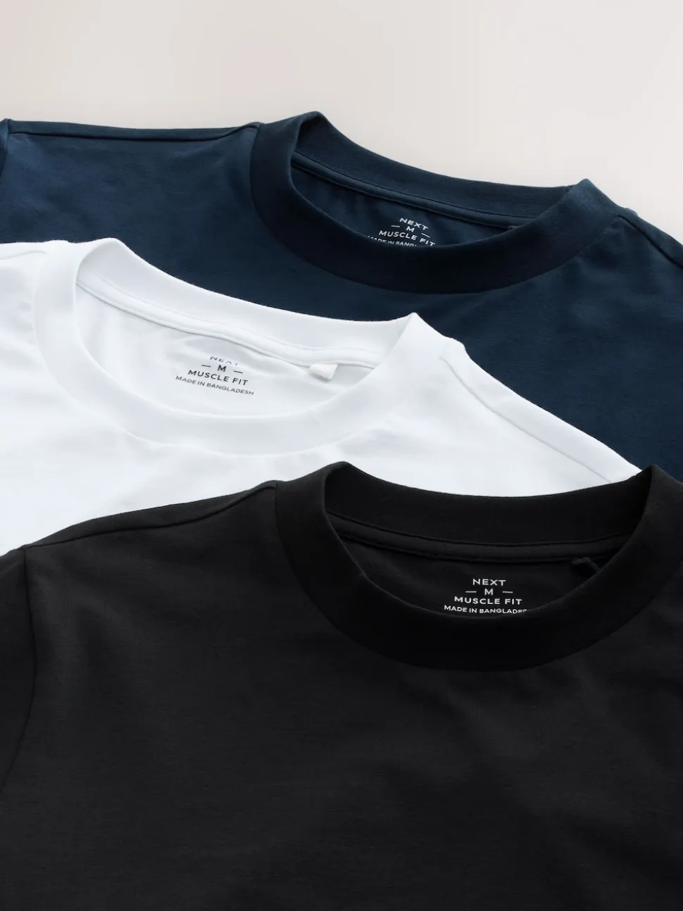 Navy Blue/White/Black Muscle Fit Essential T-Shirts 3 Pack